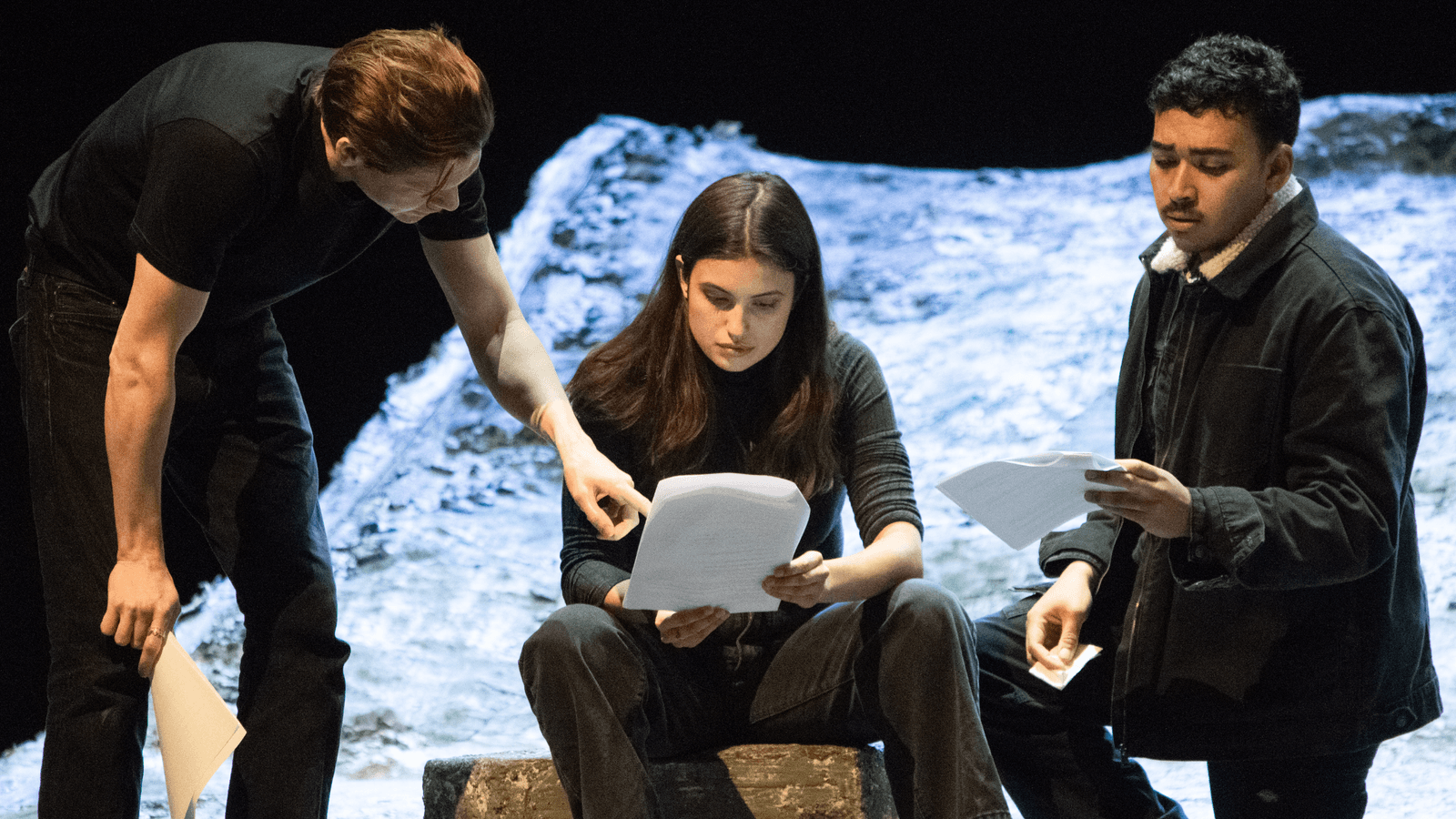 Billy Howle working with members on stage at the Theatre Royal Haymarket.