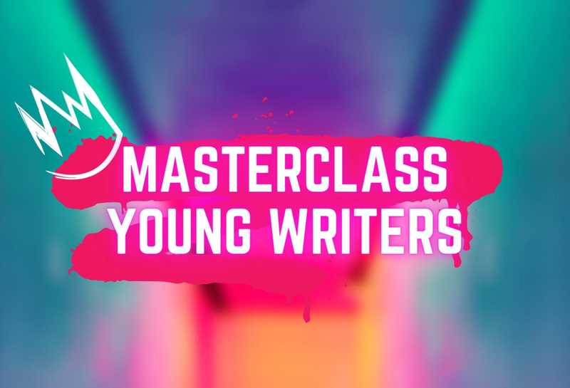 Masterclass Young Writers Title over graffiti and neon light, New Writing Crown